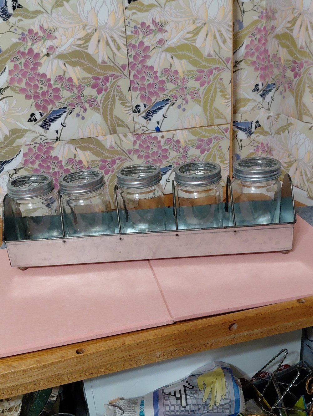 Galvanized Metal Mason Jar Organizer with 5 Clear Glass Jars